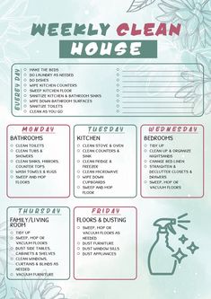 the weekly clean house checklist is shown