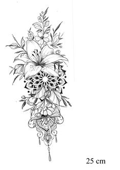 a drawing of flowers and leaves on a white background with the words 25 cm below it