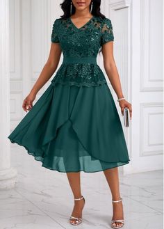 Party A3 Dresses | Elegant Dresses | Comfortable & Exquisite Dress Sale Online | ROTITA Green V Neck Dress, White Lace Maxi Dress, Flowy Design, Fashion Dresses Online, Lace Patchwork, Green Lace, White Maxi Dresses, V Neck Dress, Stylish Dresses