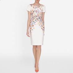 Questions? Leave A Comment Below! Nwt White Floral Print Cocktail Dress, Formal White Floral Print Dress, White Sheath Dress With Floral Print, White Sheath Dress For Work, White Short Sleeve Cocktail Dress, Laundry List, Moms Fashion, Anthropologie Style, Knit Wrap Dress