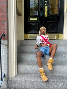 New York Style Summer Outfits, Atl Fashion Street Styles, Outfit Ideas Theme Park, Vivid Sulfur Jordan 4 Outfit, Baddie Outfits For Summer, Baddie Fair Outfits, Timberland Outfits Black Women, Adidas Campus Outfit Ideas, School Girly Outfit