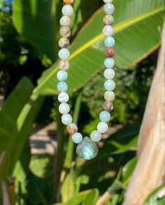 Beaded necklace. Amazonite necklace. Fiery labradorite. Labradorite pendant. Neckstack. Neckmess. Socal Style, Amazonite Necklace, Throat Chakra, Crown Chakra, Third Eye, Labradorite, Beaded Necklace, Stone, Beads