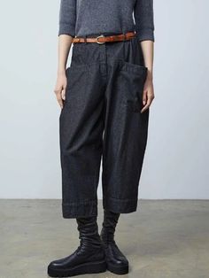 Nine Points Vintage Loose Women's Dress Baggy Jeans For Workwear In Winter, Fall Cropped Leg Bottoms With Cargo Pockets, Winter Trousers With Patch Pockets, Fall Denim Ankle-length Pants, Fall Denim Ankle Pants, Baggy Cropped Leg Pants With Pockets, Fall Ankle-length Denim Pants, Denim Ankle-length Pants For Fall, Ankle-length Jeans With Pockets For Fall