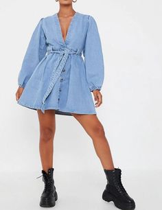 Lizakosht new women's denim dress long-sleeved cardigan V-neck big swi Fall Denim Blue V-neck Denim Dress, Trendy V-neck Denim Dress For Day Out, Long-sleeved Denim Dress With Buttons, Casual Long Sleeve Denim Blue Dress, Summer Long Sleeve Denim Outerwear, Spring Trendy V-neck Denim Dress, Summer Denim Long Sleeve Outerwear, Trendy Oversized Dress For Fall, Casual A-line Denim Dress For Fall