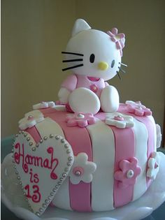 a hello kitty birthday cake with pink and white icing