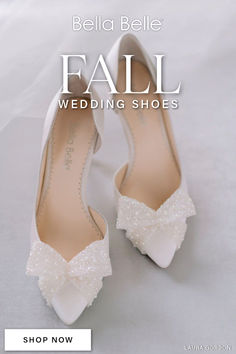 Prettiest 12-Hour Bridal Shoes for Fall | Bow Wedding Shoes Bella Belle Shoes, Belle Shoes, Ivory Heels, Ivory Pumps, Wedding Shoes Lace, Bow Pumps, Bridal Heels