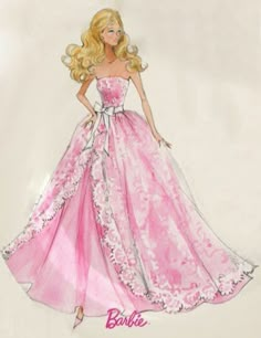 a drawing of a barbie doll wearing a pink dress