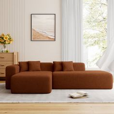 a living room scene with focus on the couch