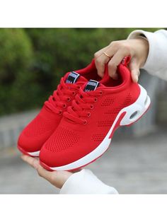 Red  Collar     Embellished  Spring/Fall Women Shoes Women Sports Shoes, Shoes For Woman, Lacing Shoes For Running, Sneaker Lovers, Mesh Shoes, Women Sports, Shoes Comfortable, Dress Shoes Womens, Red Collar