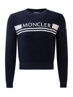 Blue long-sleeved sweater. Crew neck. Ribbed collar, cuffs and hem. Moncler logo embroidered on the front. Logo patch on the sleeve.Composition: Outside:, 100% Cotton Cotton Long Sleeve Sweater With Logo, Winter Logo Long Sleeve Sweatshirt, Winter Sweatshirt With Logo And Long Sleeves, Long Sleeve Cotton Sweatshirt With Logo, Long Sleeve Cotton Sweater With Logo Detail, Winter Long Sleeve Sweatshirt With Logo Detail, Logo Crew Neck Winter Sweatshirt, Winter Logo Crew Neck Sweatshirt, Winter Crew Neck Sweatshirt With Logo