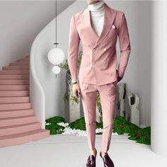 WIAOFELLAS Pink Fashion Sunshine Men Suits Double Breasted 2 Pieces (Jacket+Pants) Peaked Collar Slim Fit Set for Wedding Party Tuxedos Note: Dear,if you find that the above standard suits size do not fit you very much, you just measure your body according to the following Measuring Guide,and then show us the body size. We can custom made the suits for you as well.And the price is same! Size Unit: centimeters or inch 1. neckline=? 2.shoulder=? 3.sleeve=? 4.armhole=? 5. wrist= ? 6.chest= ? 7.bell Tailored Long Sleeve Party Sets, Fitted Long Sleeve Sets For Semi-formal Occasions, Spring Wedding Guest Suit With Long Sleeves, Fitted Double Breasted Suit With Suit Collar For Spring, Slim Fit Wedding Suits For Spring, Tailored Three-piece Suit For Spring With Long Sleeves, Tailored Long Sleeve Sets For Semi-formal Occasions, Spring Wedding Slim Fit Blazer, Spring Wedding Slim Fit Suit