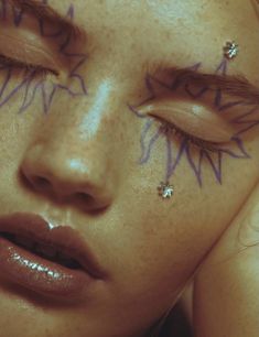 a close up of a woman's face with makeup