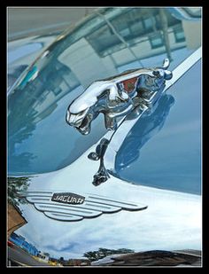 the hood ornament of an old car is shown in this image, it appears to be chrome