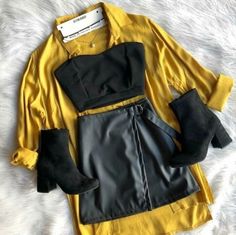 Party Outfit College, Adrette Outfits, Chique Outfit, Outfit Chic, Yellow Outfit, Winter Trends, Outfits Casual, Mode Inspiration, Teen Fashion Outfits