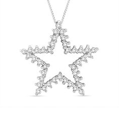 Grant all of her wishes with this brilliant diamond pendant. Fashioned in cool 14K white gold, this charismatic open star-shaped design is lined with sparkling diamonds. Captivating with 3/8 ct. t.w. diamonds and a bright polished shine, this pendant suspends along an 18.0-inch box chain that secures with a spring-ring clasp. Zales Zales, Brilliant Diamond, Star Pendant, Sparkle Diamonds, Box Chain, Diamond Stone, White Metal, Star Shape, Stone Settings