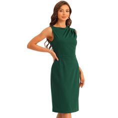 With its sheath silhouette, this dress can be dressed up or down depending on the occasion. This dress is perfect for dressy occasions where you want to look elegant and sophisticated, such as weddings, holiday parties, or fancy dinners. Pair it with black heels for many occasions. Suitable for summer and many occasions, such as business outfits, work office style, wedding guests, and cocktail parties. Cocktail Dress For Work, Business Casual Dress, Sheath Dresses, Work Dresses For Women, Dress Stand, Business Casual Dresses, Sleeveless Sheath Dress, Woman Standing, Women Wedding Guest Dresses