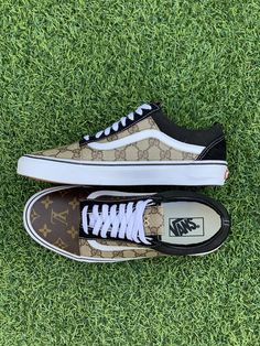 Half LV Half GG Vans OldSkool by gavrielcustoms Rainbow Nikes, Gucci Vans, Supreme Shoes, Expensive Shoes, Custom Nike