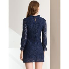 Step into elegance with the Allegra K Women's Floral Lace Dress, a stunning ensemble designed to captivate and charm at any formal event. This royal blue mini dress features exquisite details that elevate its classic appeal:

- Material: Delicate floral lace overlay
- Size: X-Large
- Color: Royal Blue
- Gender: Female
- Age Group: Adult

The dress boasts a refined ruffle crew neck and sheer bell sleeves, adding a graceful touch of femininity. Its shift silhouette is timeless, ensuring it remains Elegant Mini Lace Wedding Dress, Elegant Mini Dress For Formal Occasions, Formal Backless Mini Dress, Elegant Mini Lace Dress, Fitted Royal Blue Mini Dress For Wedding, Long Sleeve Lace Mini Dress For Formal Events, Long Sleeve Lace Mini Dress For Formal Occasions, Elegant Knee-length Lace Mini Dress, Elegant Blue Asymmetrical Mini Dress