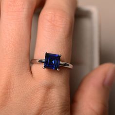 Sapphire ring square ring blue sapphire ring solitaire | Etsy Engagement Ring Minimal, Minimal Diamond Ring, Yellow Gold Anniversary Rings, Jewelry Hacks, Ring Blue Sapphire, Star Sapphire Ring, Saphir Ring, Halo Engagement Ring Sets, Gold Anniversary Rings