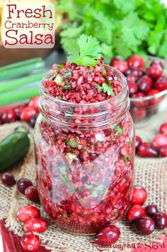 fresh and easy cranberry salsa in a mason jar