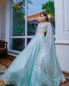 Sky Blue Lehenga, India Traditional Dress, Gaur Nitai, Dupatta Designs, Desi Dress, Lehenga Pattern