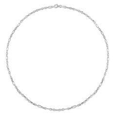 Dressed up or down, this figaro chain necklace in silver is a stylish and easy choice. Crafted in sterling silver This 3.0mm-wide figaro chain features single oval-shaped links alternating with trios of shorter links. Great for layering with shorter and longer necklaces to create your own style This 20.0-inch necklace secures with a lobster claw clasp. White Gold Necklace With Figaro Chain Link, Sterling Silver Figaro Chain Necklace With Rectangular Links, White Gold Figaro Link Chain Necklace, White Gold Figaro Chain Necklace With Rectangular Links, Silver Figaro Chain Necklace With Oval Links, Classic Silver Figaro Chain Necklace, Sterling Silver Figaro Chain Necklace With Oval Links, Figaro Chain Necklace, Peoples Jewellers