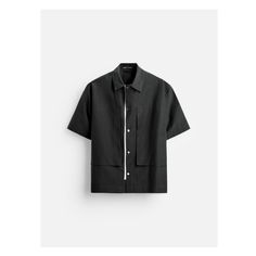 Relaxed fit overshirt made of cotton blend fabric. Lapel collar and short sleeves. Front patch pockets. Front button closure. Black Collared Shirt With Buttoned Pockets, Black Relaxed Fit Shirt With Buttoned Pockets, Black Shirt With Buttoned Pockets And Relaxed Fit, Cotton Short Sleeve Work Shirt With Patch Pockets, Cotton Short Sleeve Shirt With Patch Pockets For Work, Modern Short Sleeve Shirt With Pockets, Black Workwear Shirt With Buttoned Pockets, Collared Cotton Short Sleeve Shirt With Patch Pockets, Casual Collar Short Sleeve Shirt With Pockets