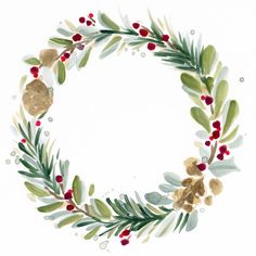 a watercolor christmas wreath with holly and berries