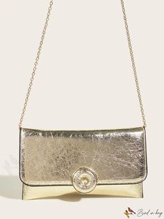 BirdinBag - Chic Gold Metallic PU Envelope Bag Formal Envelope Bag With Gold-tone Hardware, Formal Envelope Bags With Gold-tone Hardware, Gold Satchel Bag With Fold Over Clasp, Evening Envelope Bag With Gold-tone Hardware, Elegant Gold Pouch Flap Bag, Gold Crossbody Shoulder Bag With Fold Over Clasp, Elegant Envelope Shoulder Bag With Magnetic Closure, Pouch Evening Bag With Fold Over Clasp, Elegant Envelope Travel Bag