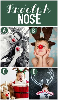 a collage of photos with the words rudolph nose written on them and pictures of children