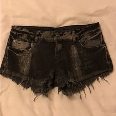 Never Worn!! Edgy Washed Black Shorts, Black Washed Jean Shorts, Gray Distressed Grunge Bottoms, Distressed Gray Bottoms For Summer, Gray Distressed Bottoms For Summer, Summer Distressed Gray Bottoms, Edgy Washed Black Shorts With Frayed Hem, Edgy Distressed Washed Black Jean Shorts, Edgy Ripped Washed Black Jean Shorts