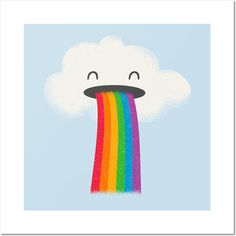 a cloud with a rainbow sticking out of it's mouth