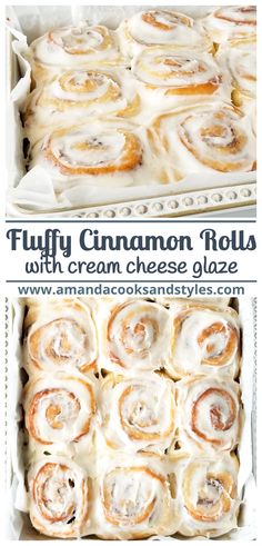 cinnamon rolls with cream cheese glaze in a pan