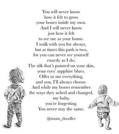 two children standing next to each other in front of a poem