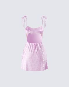 Very demure… very cutesy 🎀 Made from jacquard fabric and embroidered mesh, this pink mini slip dress is complete with a satin ribbon and lace trim for a look that will bring out your sweet side in all the best ways possible 😌 Pink Tie Back Slip Dress For Party, Summer Satin Dress With Contrast Lace, Satin Dress With Contrast Lace For Summer, Pink Feminine Satin Mini Dress, Pink Satin Feminine Mini Dress, Satin Mini Dress With Lace Trim, Sleeveless Satin Mini Dress With Lace Trim, Flirty Satin Dress With Lace Trim, Coquette Slip Dress For Spring Party