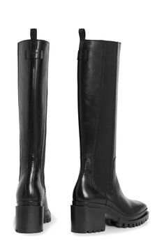 A lug sole and block heel exaggerate the retro appeal of this look-defining knee-high boot. 2 1/2" heel 15 3/4" shaft; 14" calf circumference Pull-on style with elastic gore insets Leather upper and lining/synthetic sole Made in Portugal Knee-high Boots With Lug Sole, Medium Width Knee-high Boots With Lug Sole, Knee-high Platform Boots With Lug Sole For Work, Fall Workwear Knee-high Boots With Lug Sole, Knee-high Heeled Boots With Lug Sole, Social Standards, Knee High Platform Boots, Platform Boots Women, Fresh Shoes