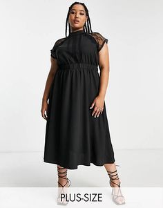 Liquorish Curve a line lace detail midi dress in black | ASOS Dress Styles, Dress Details, Lace Detail, Wedding Guest, Woven Fabric, Black Fashion, Fitness Models, Fashion Dresses, Asos