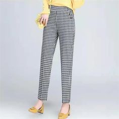 Elastic Waist Ankle-length Plaid Pants Women Vintage Straight Pantalones Spring Fall Office Trousers Plaid Pants Women, Breathable Clothes, Clothes Casual, Loose Style, Pant Style, Ankle Length Pants, Plaid Pants, Pants Length, Women Clothes