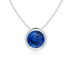 This classic solitaire sapphire pendant's beautiful design makes the center stone appear like it's floating on the chain. The radiant blue gem is secured in a bezel setting. Crafted in platinum, this round sapphire pendant is simple yet gorgeous. Blue Sapphire Pendant, Round Sapphire, Sapphire Solitaire, Solitaire Pendant Necklace, Solid Gold Chains, Sapphire Pendant, Blue Gems, Solitaire Pendant, Sapphire Necklace