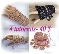 four different types of bracelets on mannequins with the words 4 tutorials - 40 $