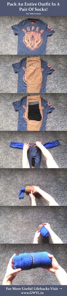 the steps are lined up to show different shirts and pants on them, including one being folded