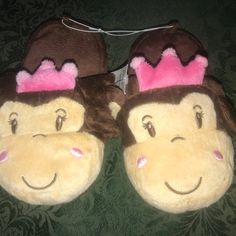 Brand New With Tags Brown And Pink Plush Monkey Slippers For Girls Size 12-13 Monkeys Have Tiaras Pink Crowns On Them Perfect For Your Little Diva See My Other Listings To Combine Shipping Anytime! Pink Crowns, Teddy Bear Slippers Hot Pink, Monkey Slippers, Kids Bunny Slippers, Playful Pink Non-slip Slippers, Pink Fur Slippers, Plush Monkey, Plush Slippers, Pink Crown