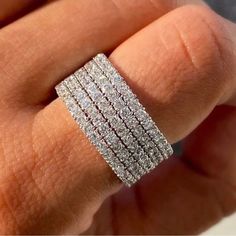 Details Perfect For Valentine, Anniversary, Wedding .925 Sterling Silver Ring Size: 6, 7, 8, 9, & 10 Austrian Crystal Pave Ring Style: Modern Condition: Brand New Shipping In 1 Day Fake Diamond Rings, Hand Rings, Fake Diamond, Writing Gifts, Right Hand Rings, Trendy Ring, Wedding Band Sets, Cz Ring, Men's Jewelry Rings