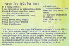 instructions for how to make magic pea spritee soup with ingredients list on green and yellow background