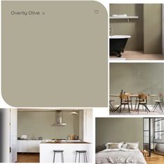 a collage of photos showing the interior and exterior of a bedroom, kitchen, living room