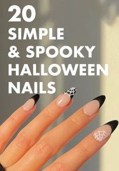 Cute Easy Diy Halloween Nails, Witch Nails Designs Simple, Black N White Halloween Nails, Simple Black And White Halloween Nails, Halloween Nail Art Simple, Subtle Halloween Nails Black, Dainty Halloween Nails, Halloween Ombré Nails, Subtle Halloween Nail Art