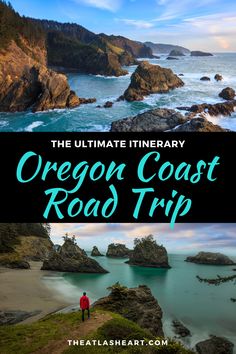 the oregon coast road trip with text overlay