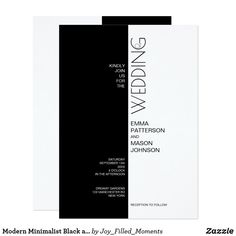 the modern minimalist black and white wedding program is displayed in front of a white background