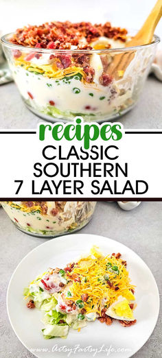 The Best Classic Southern 7 Layer Salad Recipe Veggie Dish For Potluck, Family Reunion Side Dishes Summer, Fast Easy Potluck Dishes, 7 Layered Salad Recipe, 7 Layer Salad Recipe, Pot Luck Dishes Easy, Church Potluck Recipes, Crowd Pleasers Recipes, Cold Side Dishes