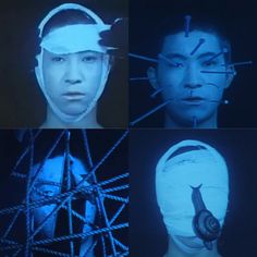 three different images of people with wires on their heads